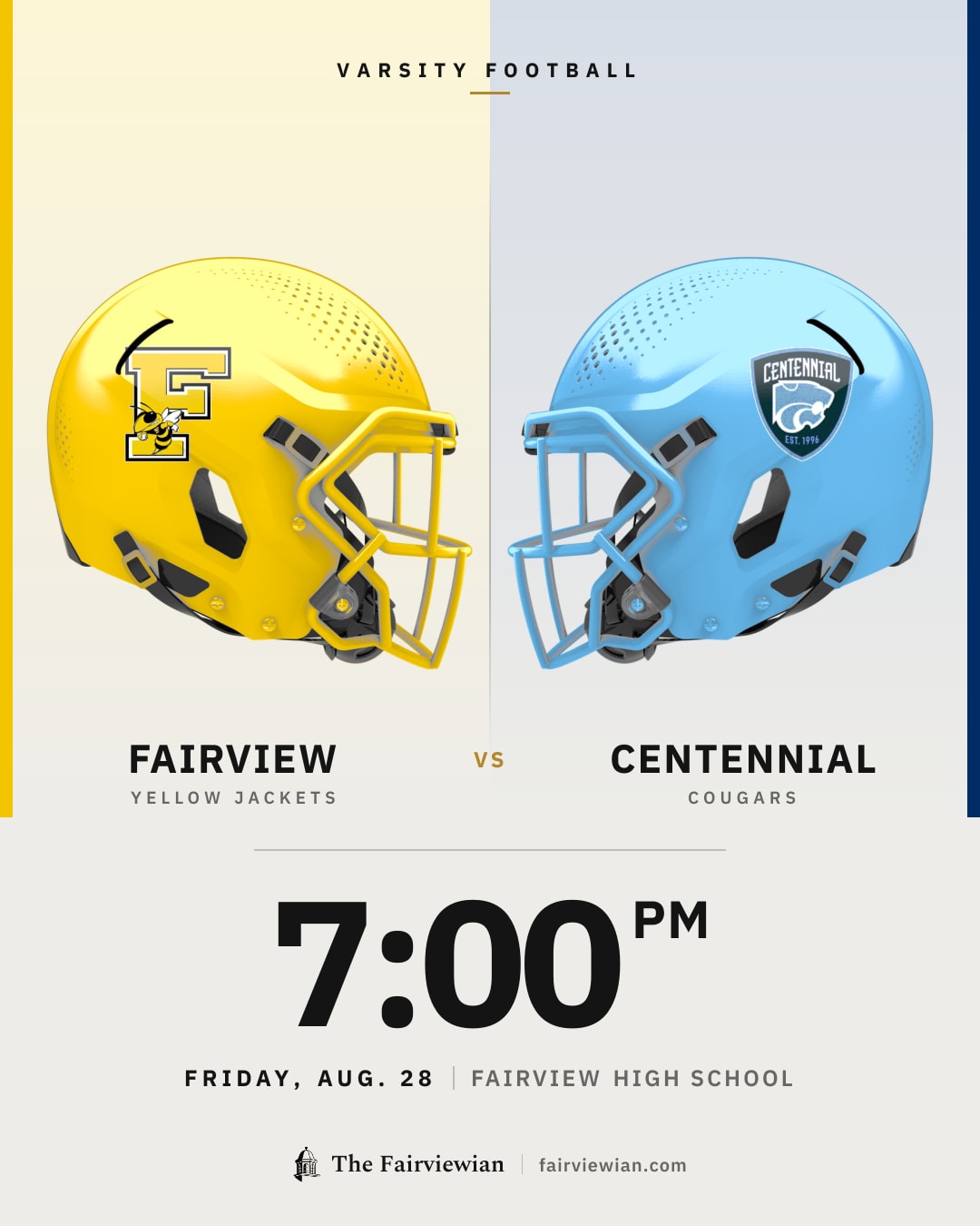 Fairview High football vs Centennial, Friday, Aug. 28, 7 PM