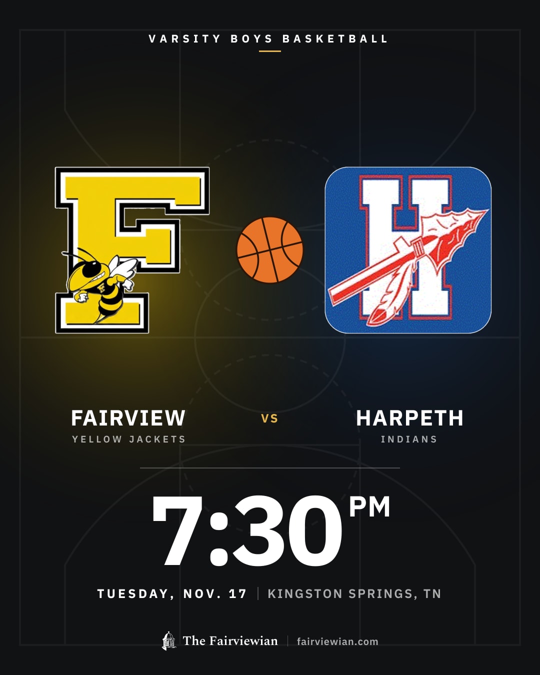 Fairview High boys basketball vs Harpeth, Tuesday, Nov. 17, 7:30 PM