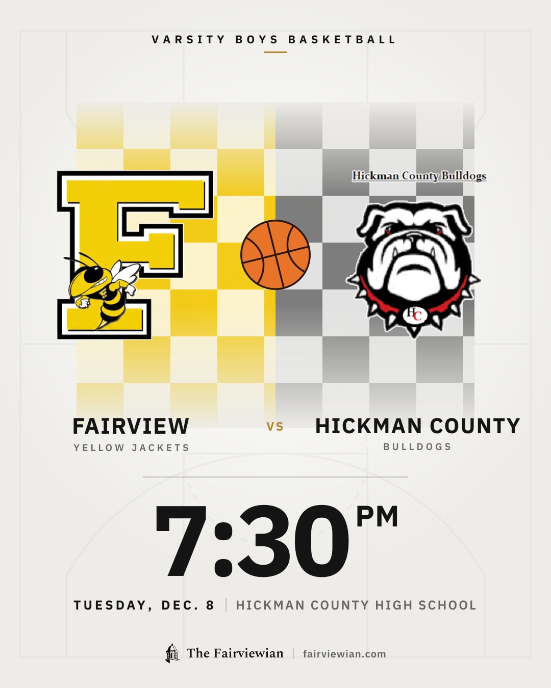 Fairview High boys basketball vs Hickman County, Tuesday, Dec. 8, 7:30 PM