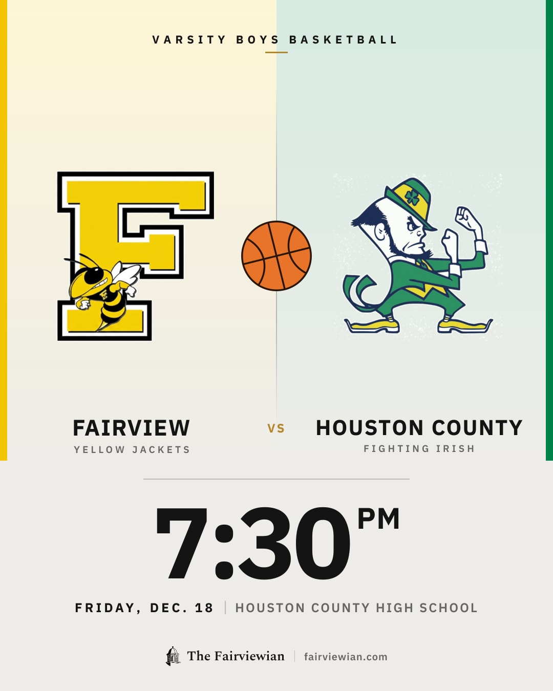 Fairview High boys basketball vs Houston County, Friday, Dec. 18, 7:30 PM