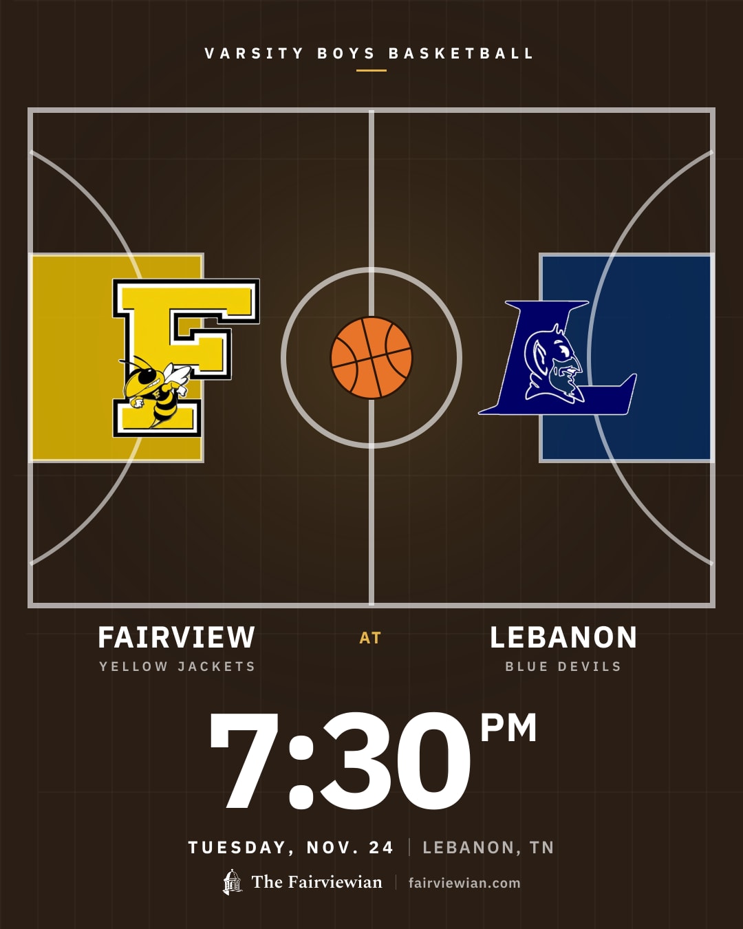 Fairview High boys basketball vs Lebanon, Tuesday, Nov. 24, 7:30 PM