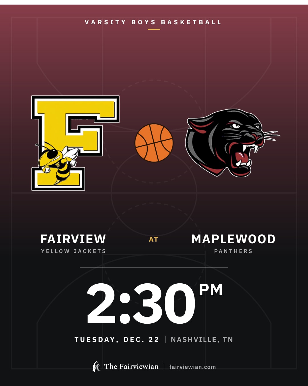 Fairview High boys basketball vs Maplewood, Tuesday, Dec. 22, 2:30 PM