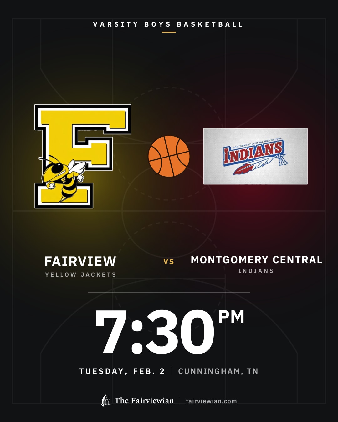Fairview High boys basketball vs Montgomery Central, Tuesday, Feb. 2, 7:30 PM