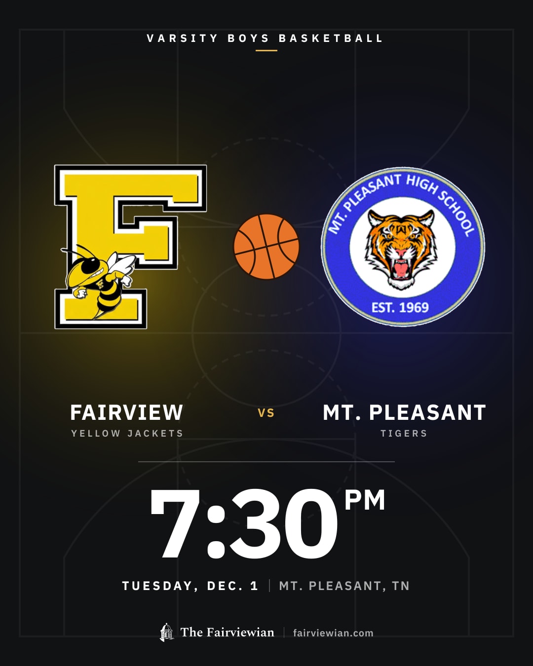 Fairview High boys basketball vs Mt. Pleasant, Tuesday, Dec. 1, 7:30 PM