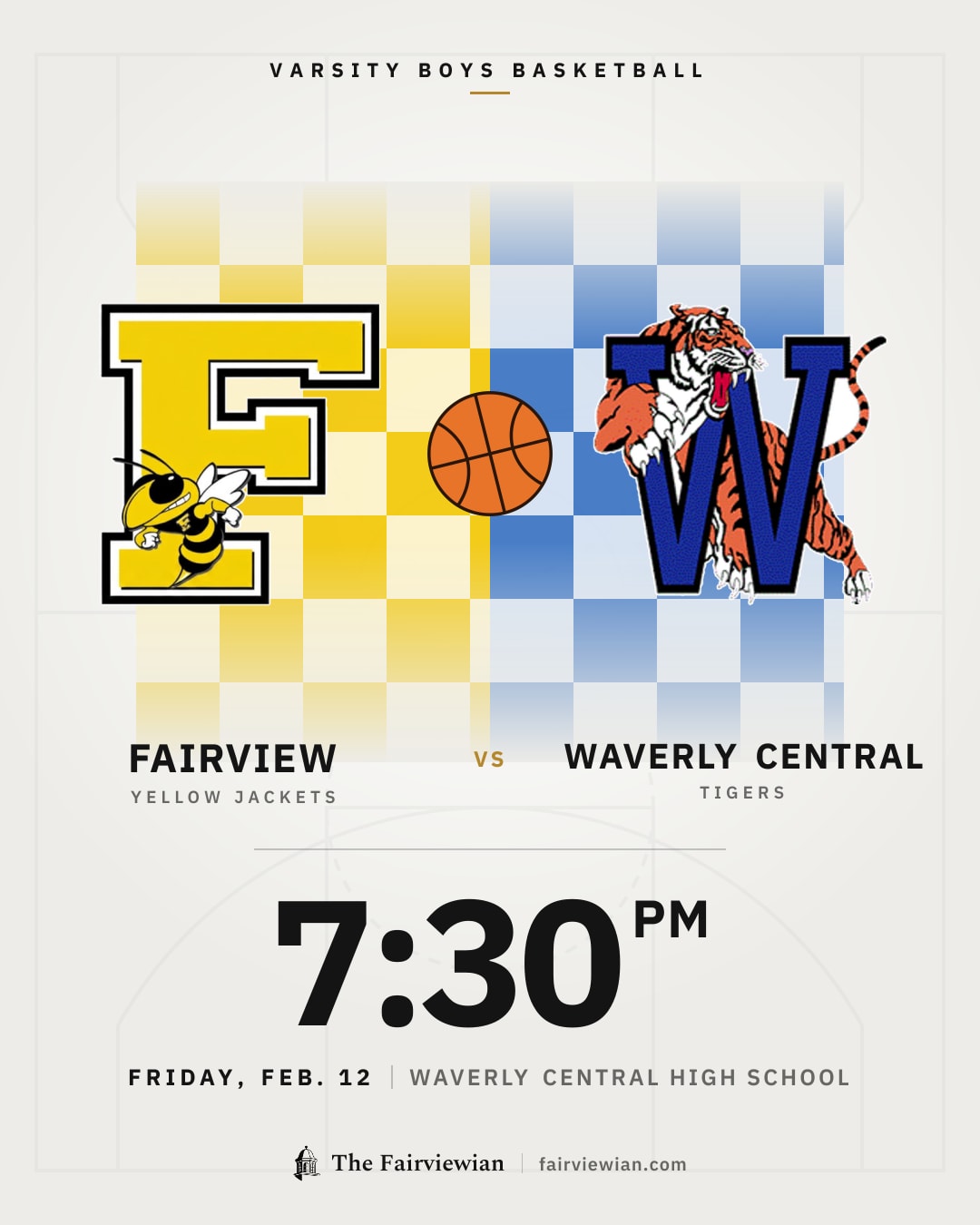 Fairview High boys basketball vs Waverly Central, Friday, Feb. 12, 7:30 PM
