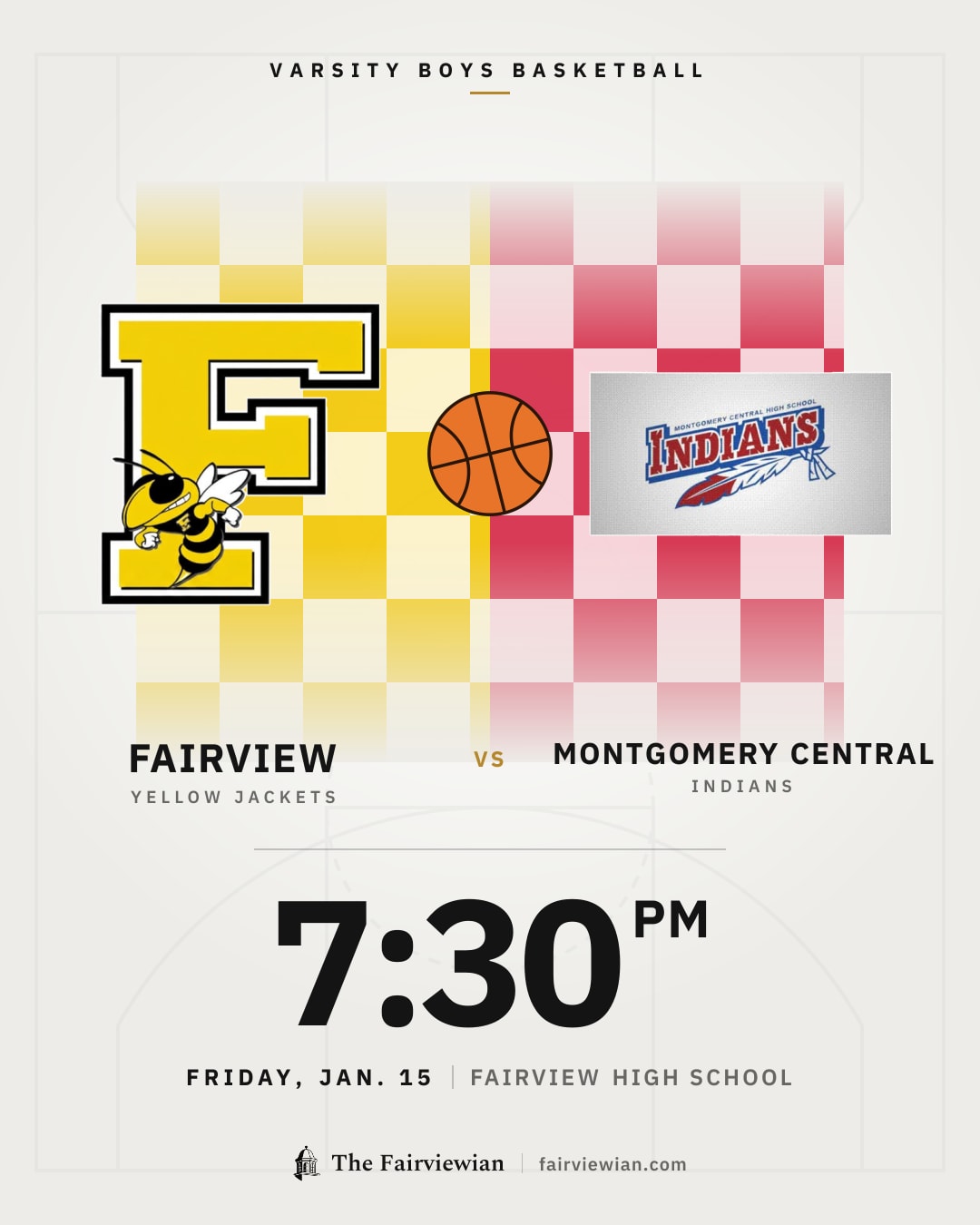 Fairview High boys basketball vs Montgomery Central, Friday, Jan. 15, 7:30 PM