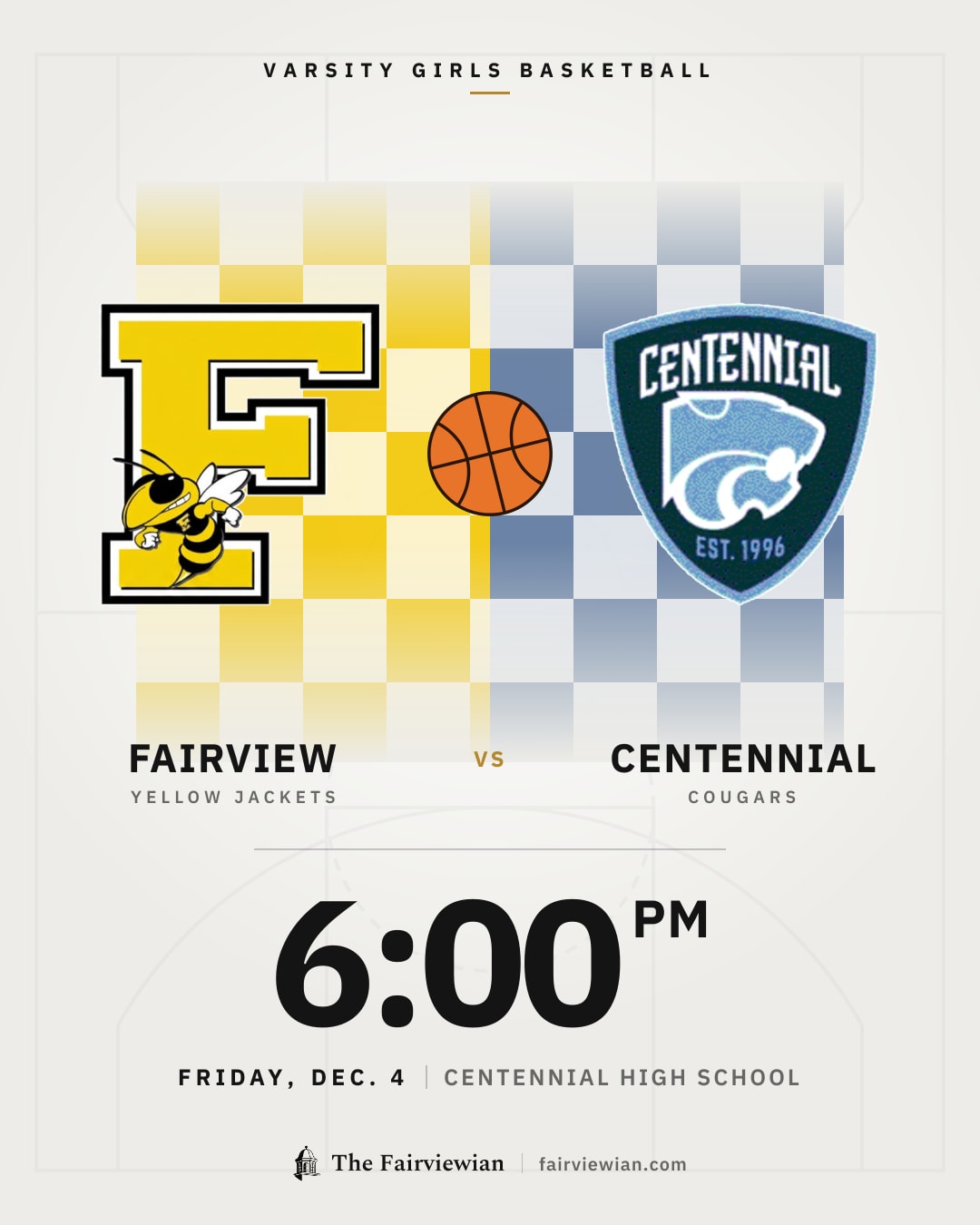 Fairview High girls basketball vs Centennial, Friday, Dec. 4, 6 PM
