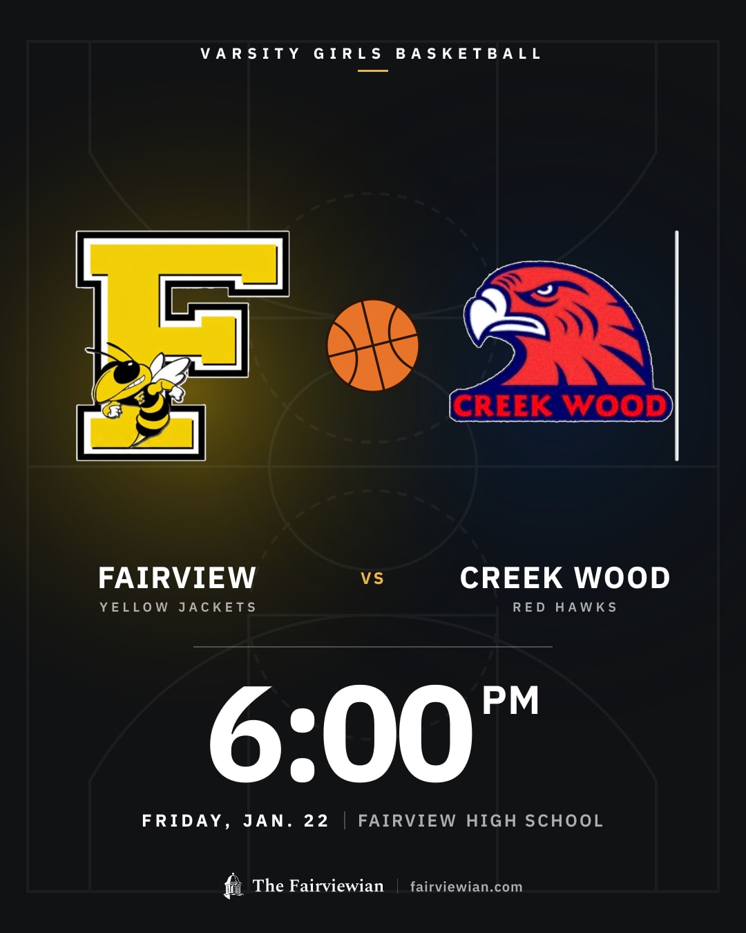 Fairview High girls basketball vs Creek Wood, Friday, Jan. 22, 6 PM