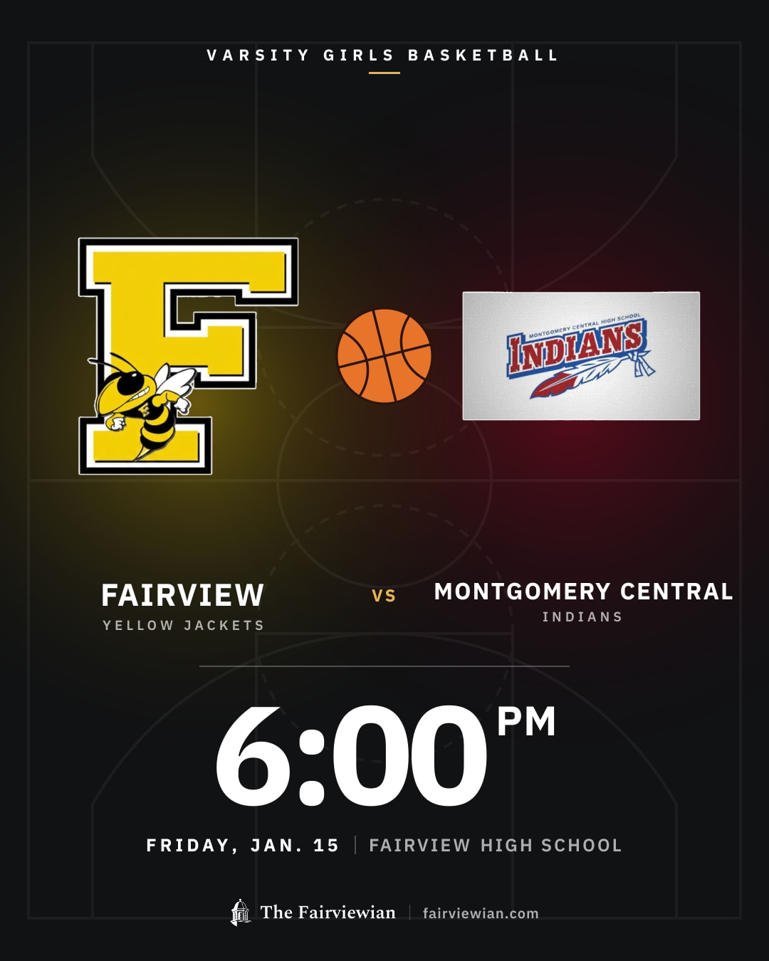 Fairview High girls basketball vs Montgomery Central, Friday, Jan. 15, 6 PM