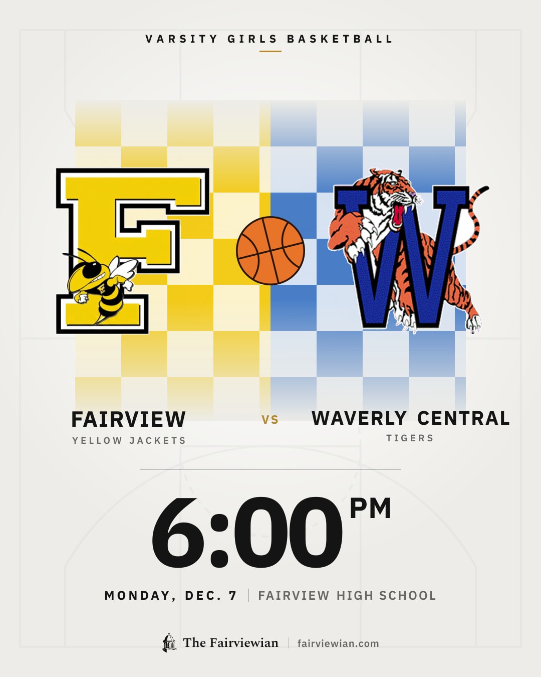 Fairview High girls basketball vs Waverly Central, Monday, Dec. 7, 6 PM