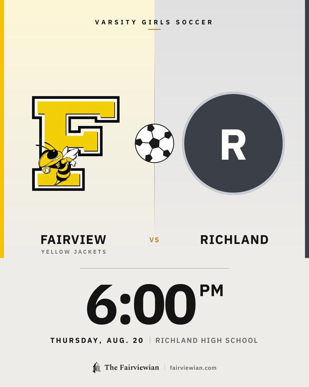 Fairview High girls soccer vs Richland, Thursday, Aug. 20, 6 PM