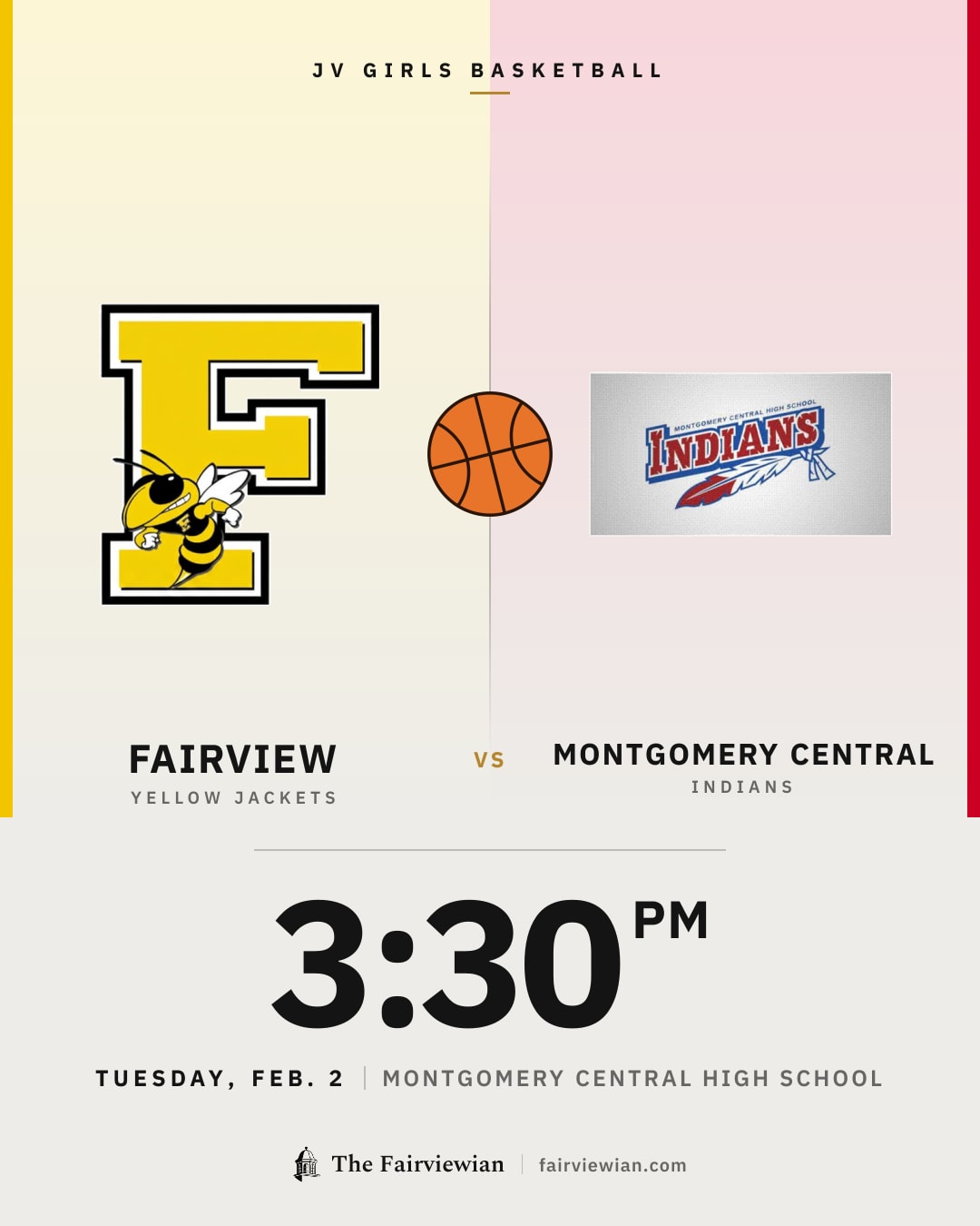 Fairview High JV girls basketball vs Montgomery Central, Tuesday, Feb. 2, 3:30 PM