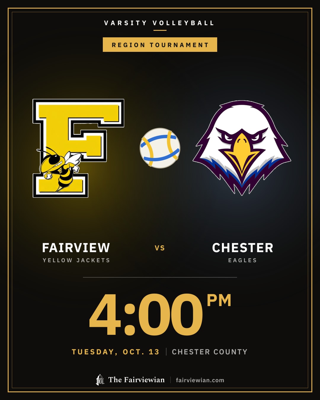 Fairview High volleyball vs Chester, Tuesday, Oct. 13, 4 PM