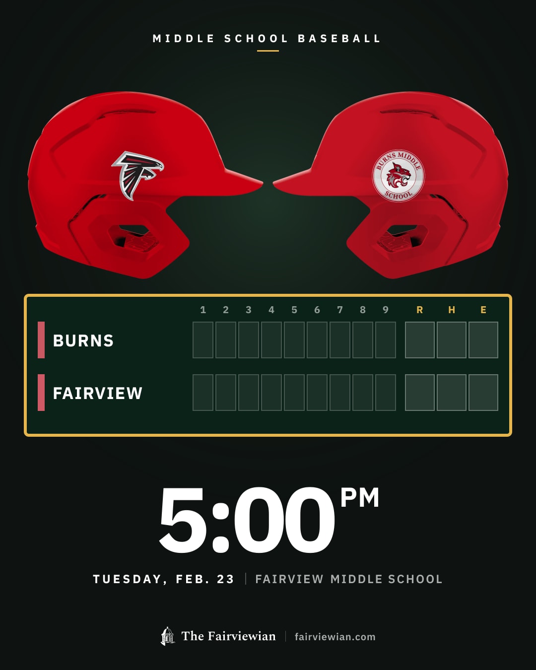 Fairview Middle baseball vs Burns, Tuesday, Feb. 23, 5 PM