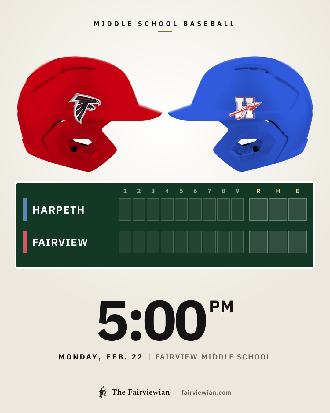 Fairview Middle baseball vs Harpeth, Monday, Feb. 22, 5 PM