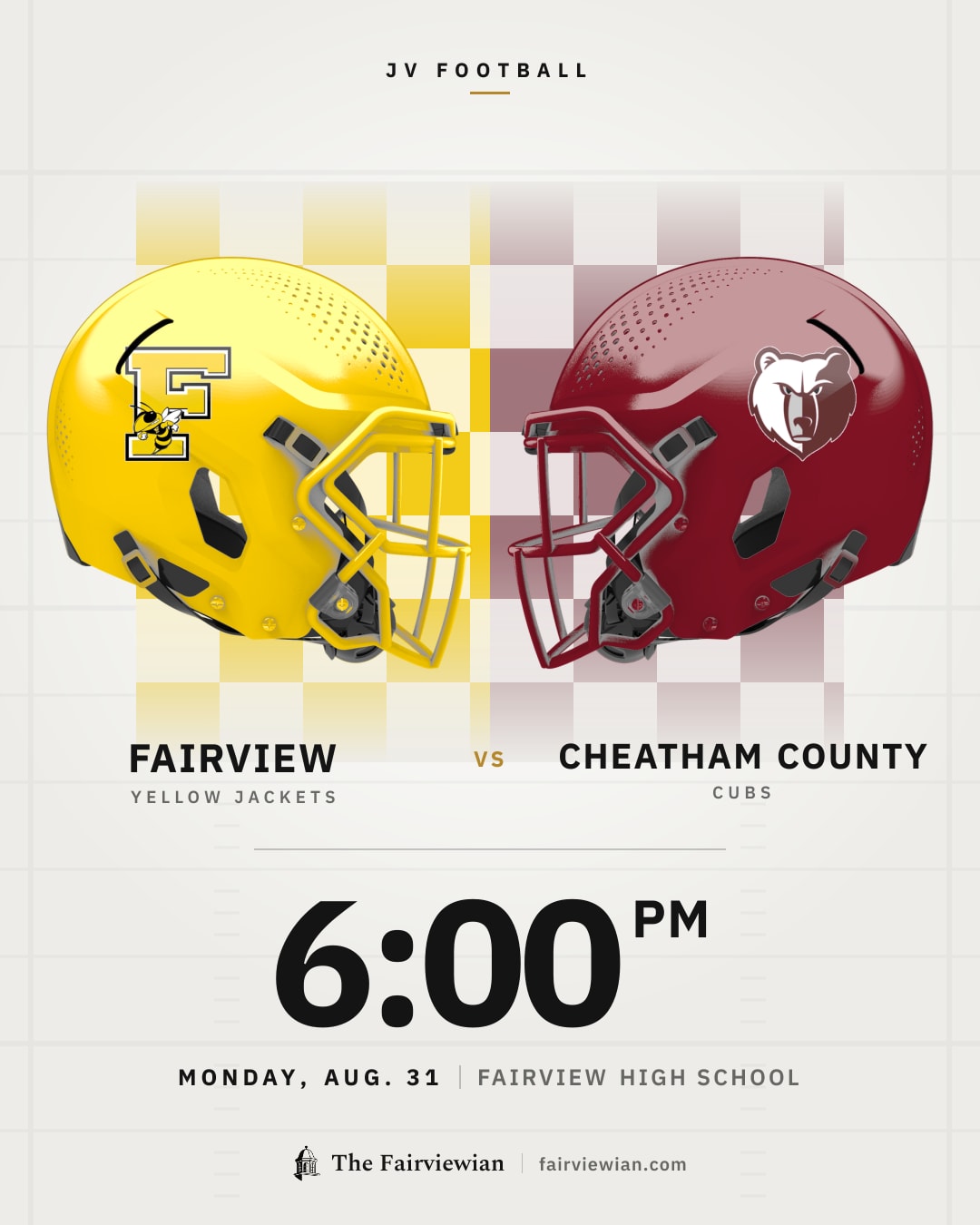 Fairview High JV football vs Cheatham County, Monday, Aug. 31, 6 PM