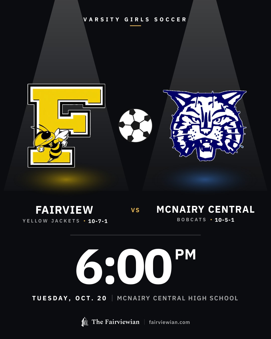 Fairview High girls soccer (10-7-1) vs McNairy Central (10-5-1), Tuesday, Oct. 20, 6 PM
